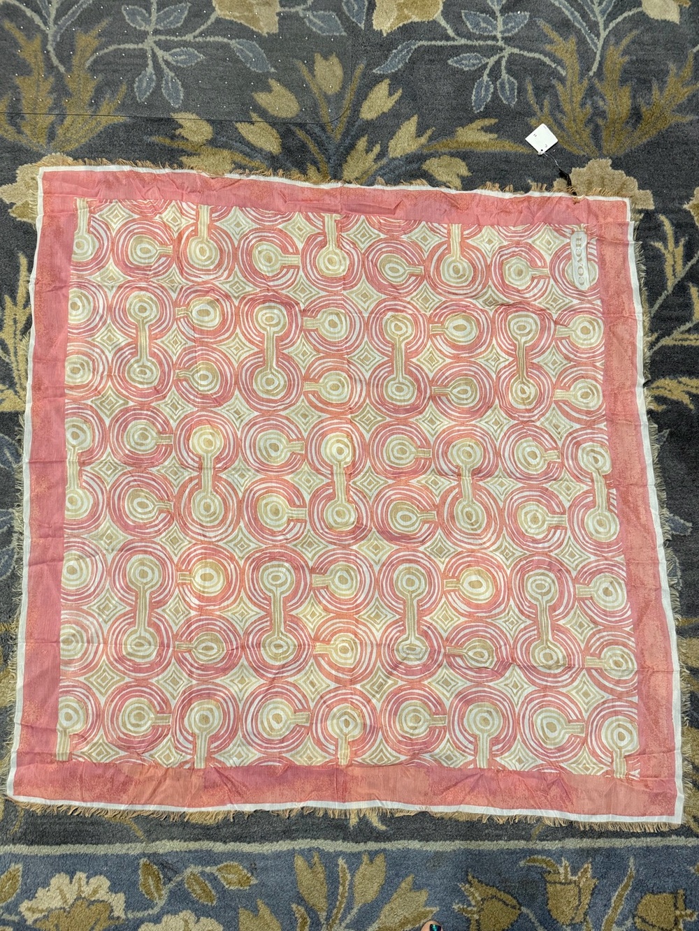 Coach Pink and Cream Geometric 40x40 scarf